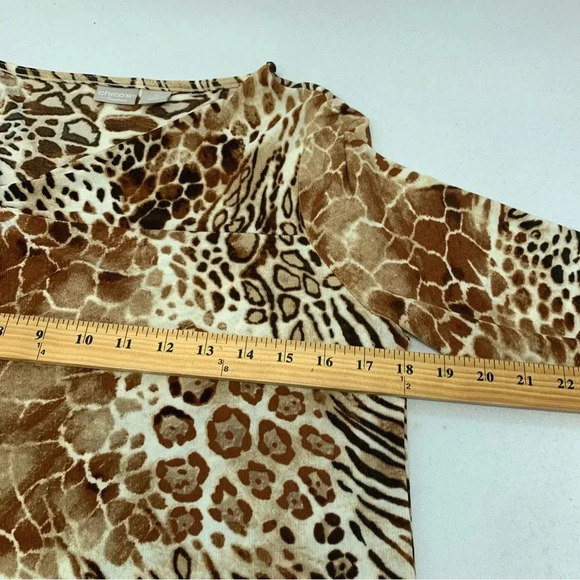 Chicos Travelers 0 Top Woman Small  Slinky Knit Brown Animal Print 3/4 Sleeve - Picture 11 of 11